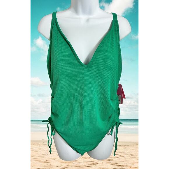 Stoney Clover Lane Green One Piece Swimsuit Sz 20W V-Neck Textured Ruched Target - Picture 7 of 11